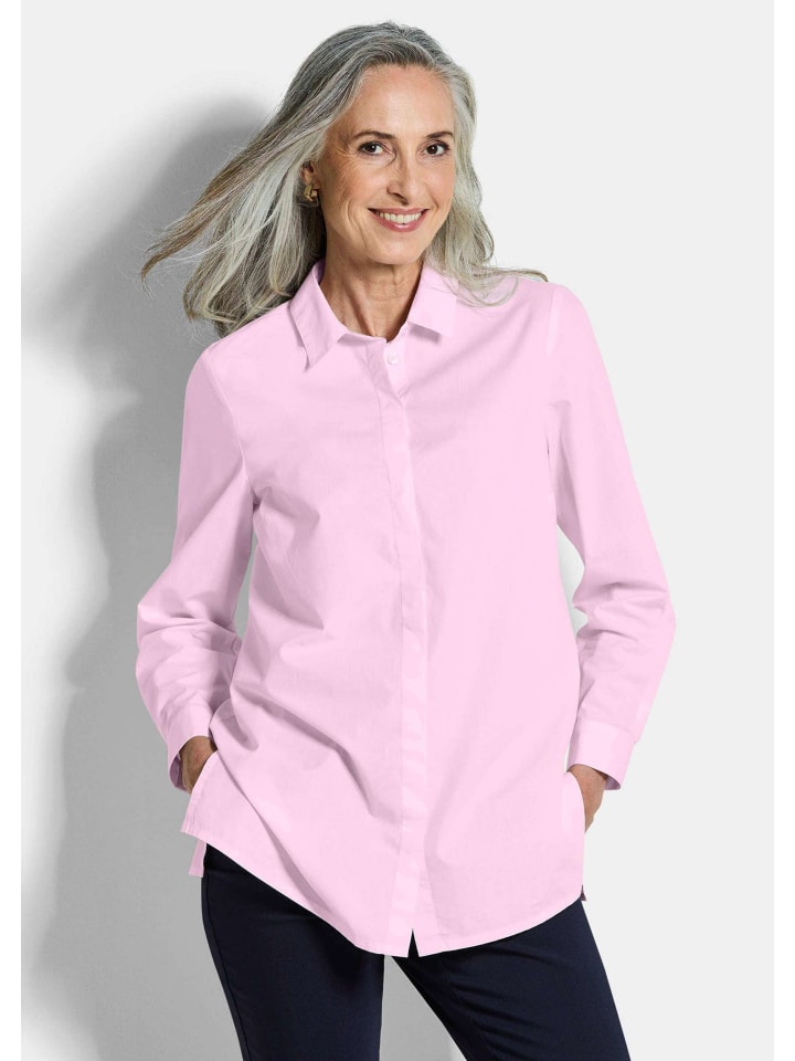 Kurzgröße: Baumwollbluse mit Hemdkragen in rosé