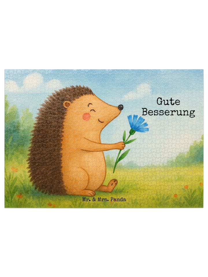Puzzle Igel Blumen Design mit Spruch in Weiß