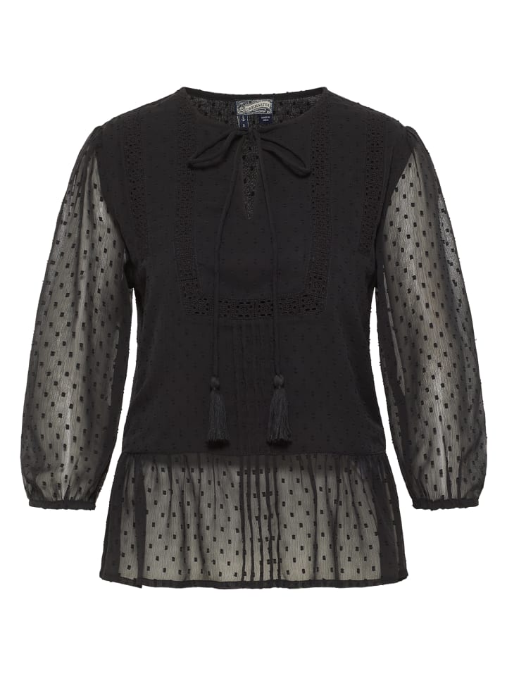 Damen Blusenshirt Mit Spitze in SCHWARZ