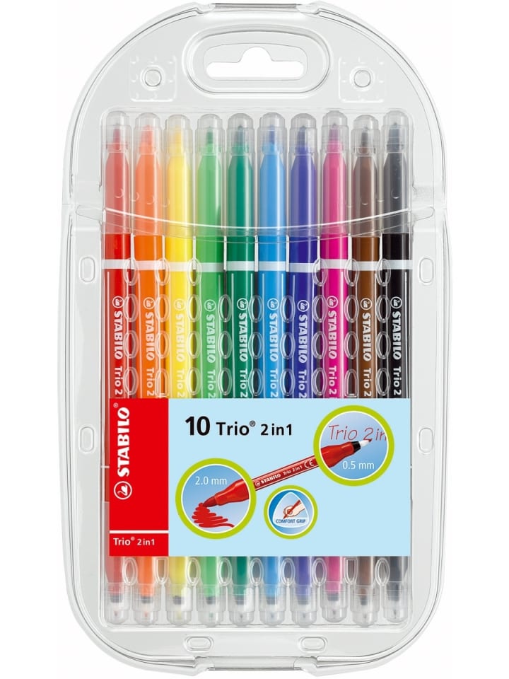 Fasermaler und Fineliner in einem Trio 2 in 1 Etui Swano sortiert
