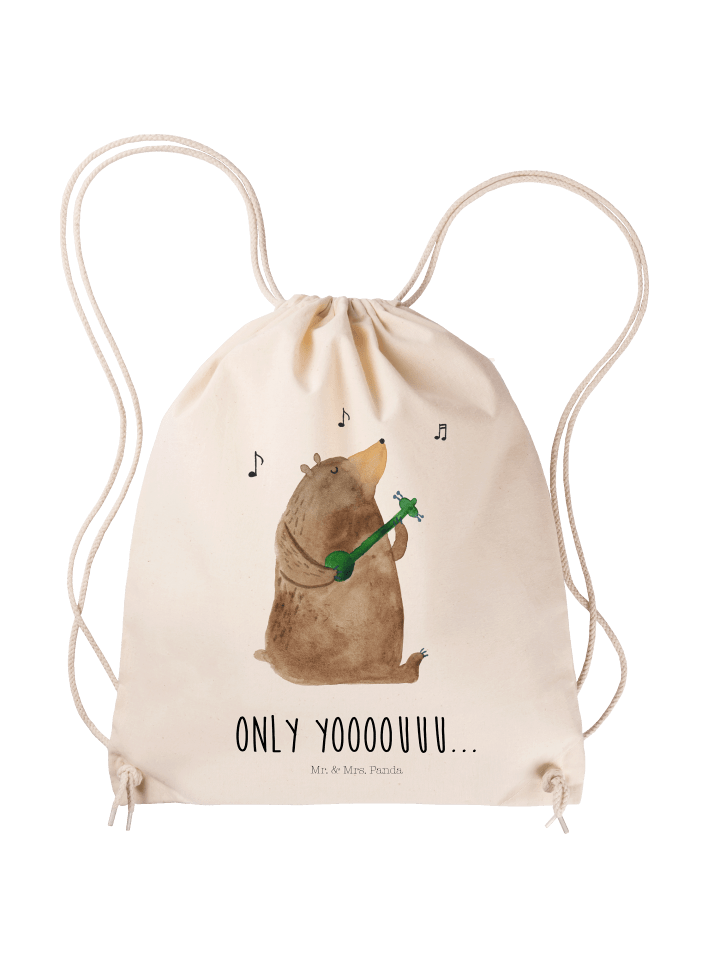 Gym-Rucksack Bär Gitarre mit Spruch in Creme