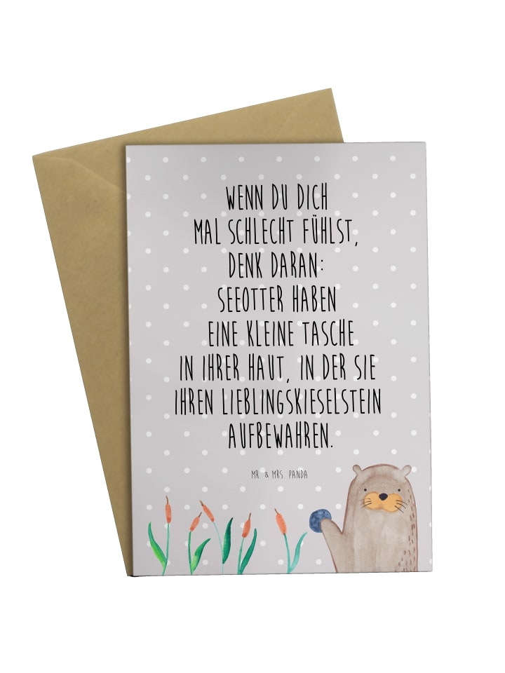 Grußkarte Otter Stein mit Spruch in Grau Pastell