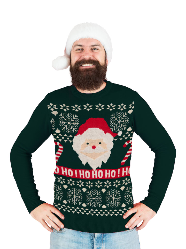 Winterpullover Weihnachtsmann Ugly Sweater in grün