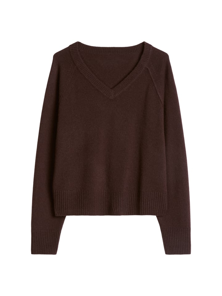 Merino-V-Neck-Pullover regular in Espresso Brown