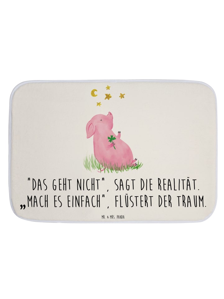 Badezimmerteppich Schwein Glück mit Spruch in Weiß