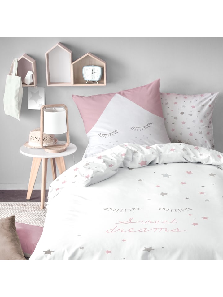 Bettwäsche-Set "Sterne Sweet Dreams" in Weiß / Rosa