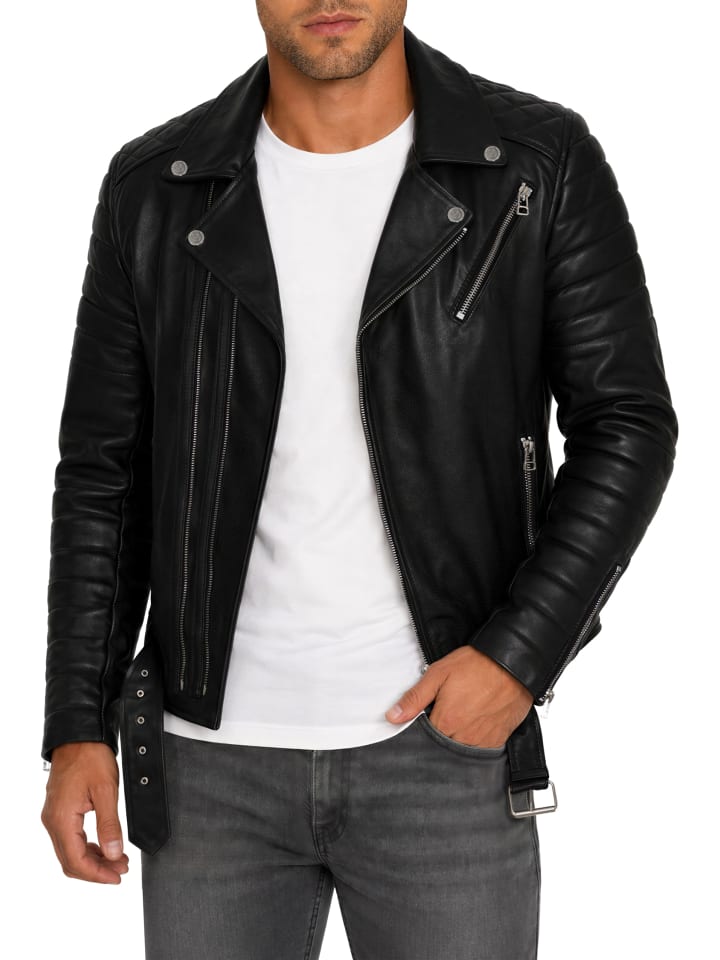 Herren Slim Fit Echtleder Jacke in Black