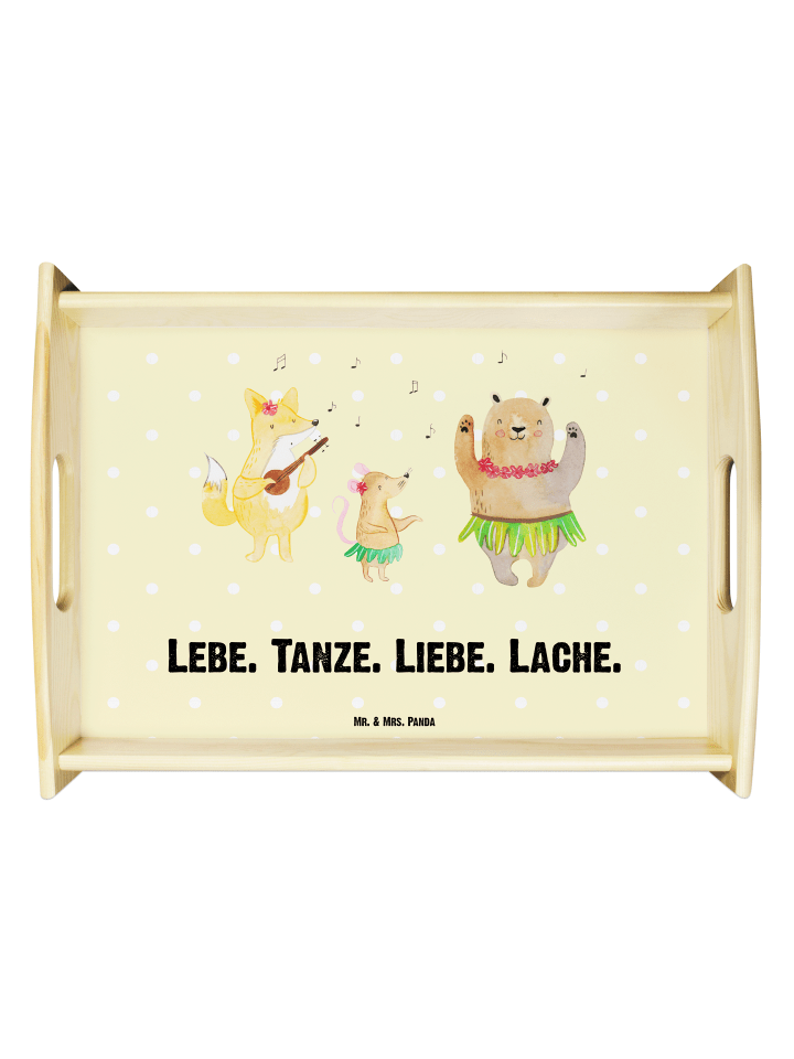 Tablett Waldtiere Aloha mit Spruch in Gelb Pastell