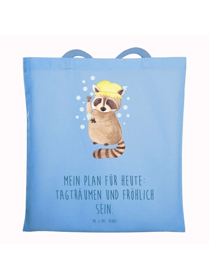 Büchertasche Waschbär mit Spruch in Sky Blue