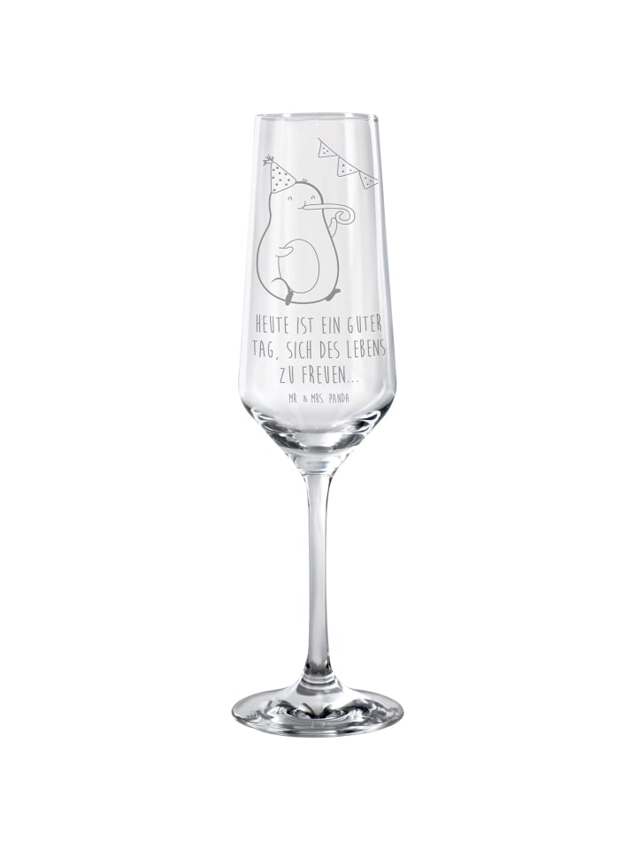 Sektglas Avocado Party mit Spruch in Transparent