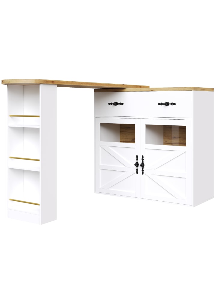 Ausziehbarer Sideboard in Weiß 138-204x39x104 cm drehbar