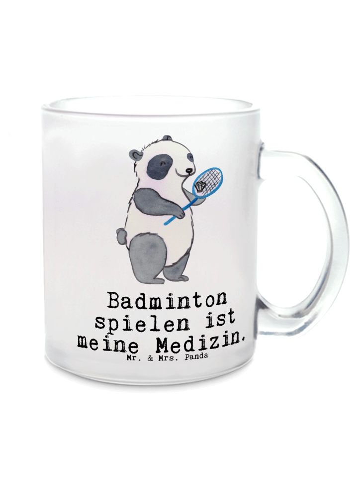 Tasse Panda Badminton mit Spruch in Transparent