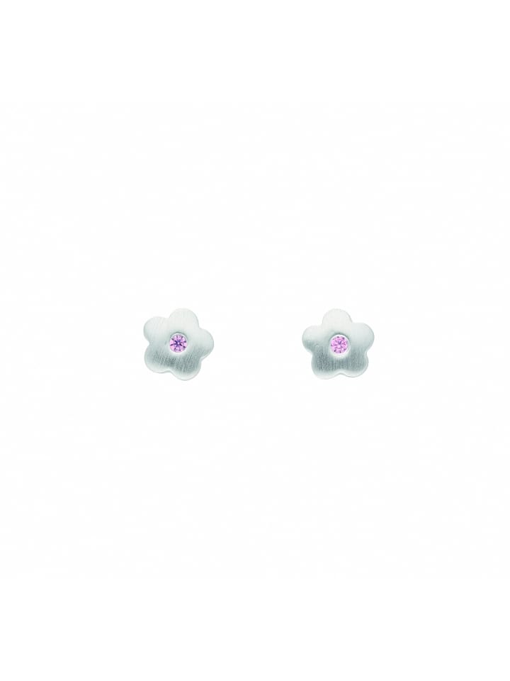 Damen 925 Silber Ohrringe / Ohrstecker Blüte mit Zirkonia in pink
