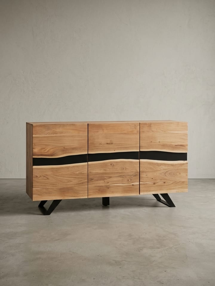 Sideboard 148 x 85 x 43 cm Massiv-Holz Natur Baumkante Anrichte