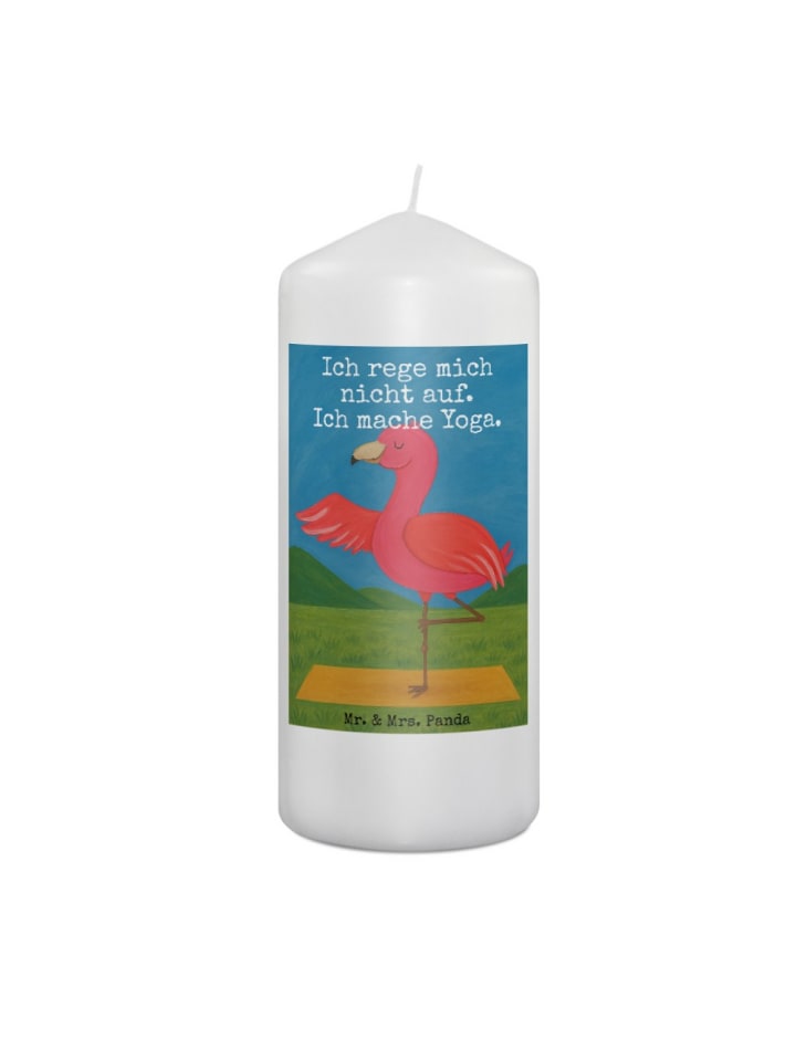 Kerze Flamingo Yoga Design mit Spruch in Weiß