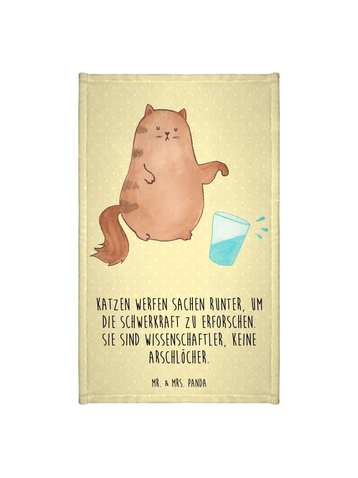 Handtuch Katze Wasserglas mit Spruch in Gelb Pastell