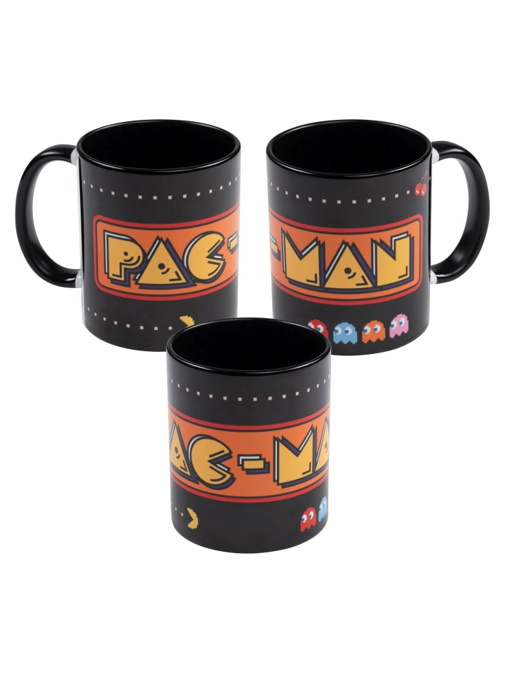 Pac-Man Tasse Logo Kaffeetasse Becher Kaffeebecher 320 ml in schwarz