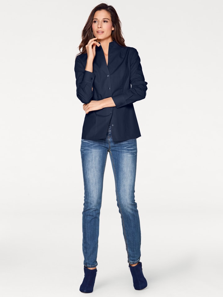 Stehkragen-Bluse in marine