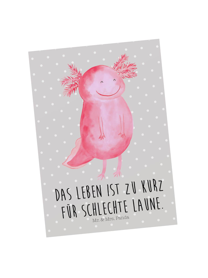 Postkarte Axolotl Glücklich mit Spruch in Grau Pastell