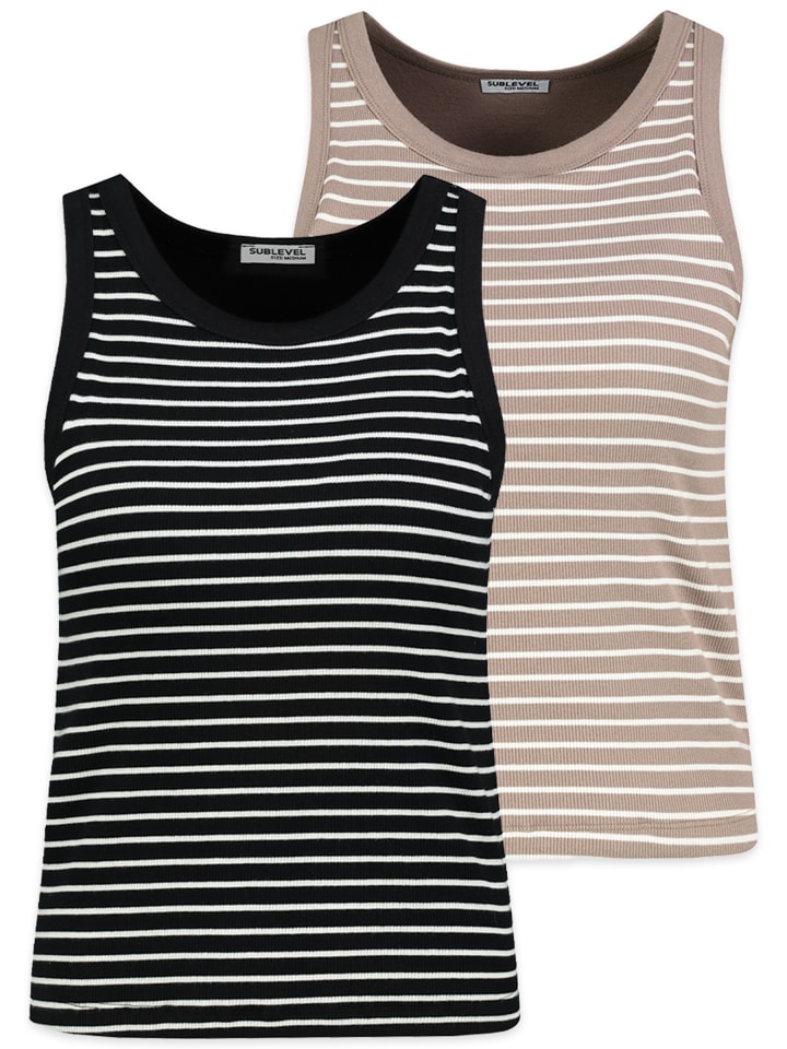 Tanktop 2er-Set Integriertes BH-Top Rundhals in Schwarz-Beige