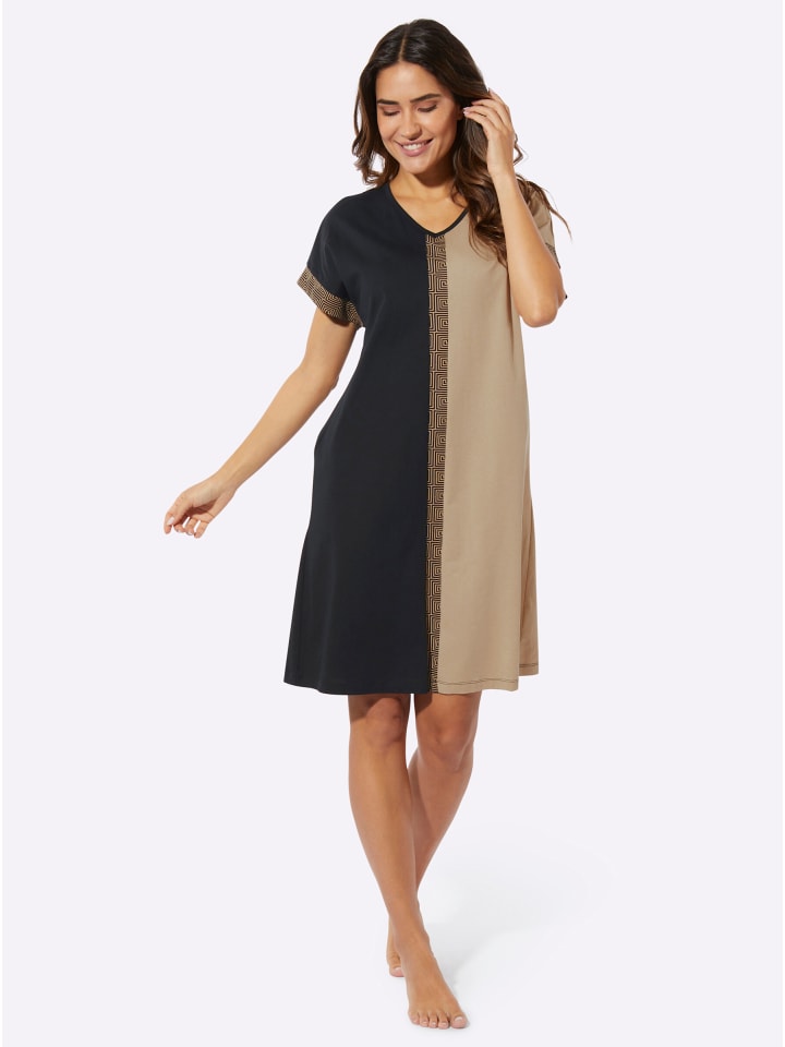 Nachthemd in schwarz-beige