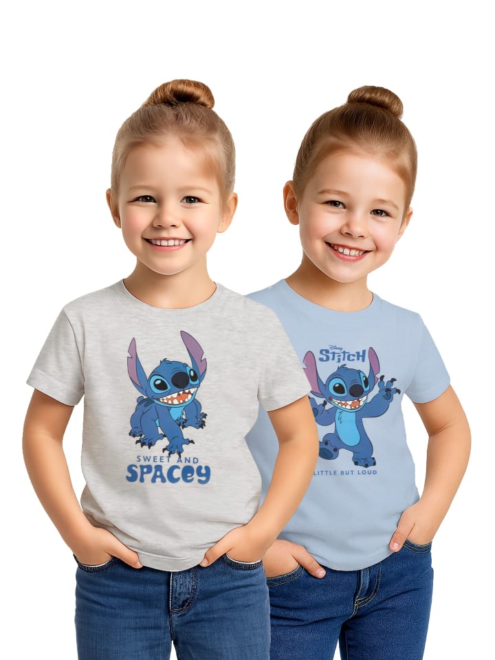 Disney Lilo & Stitch T-Shirt Oberteil Shirt kurzärmlig (2er Pack) in blau/grau