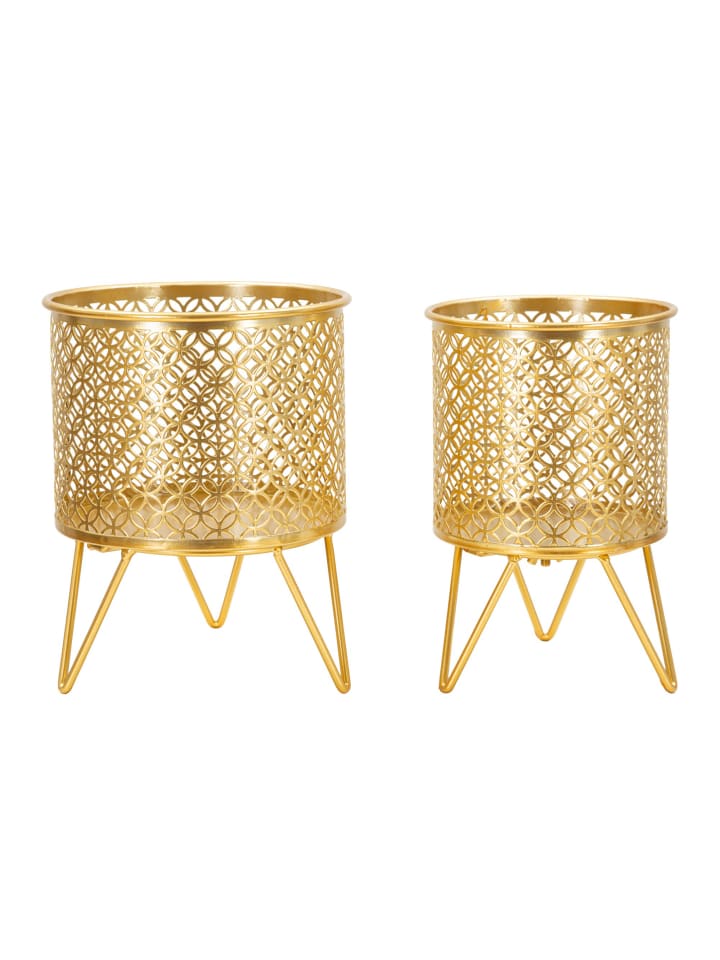 Set mit 2 goldenen Metall-Pflanztöpfen Ø cm 16x20-13x20