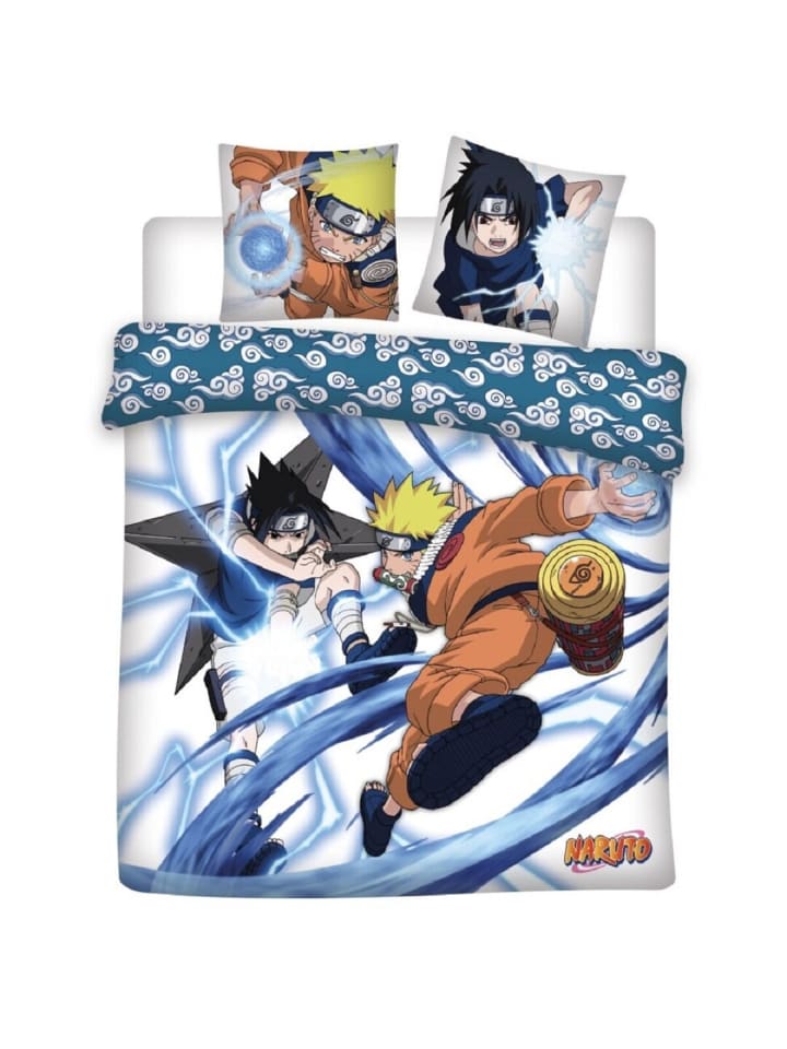 Naruto 3-teiliges Bettwäsche-Set – Decken- und Kissenbezug 240x220 in Blau
