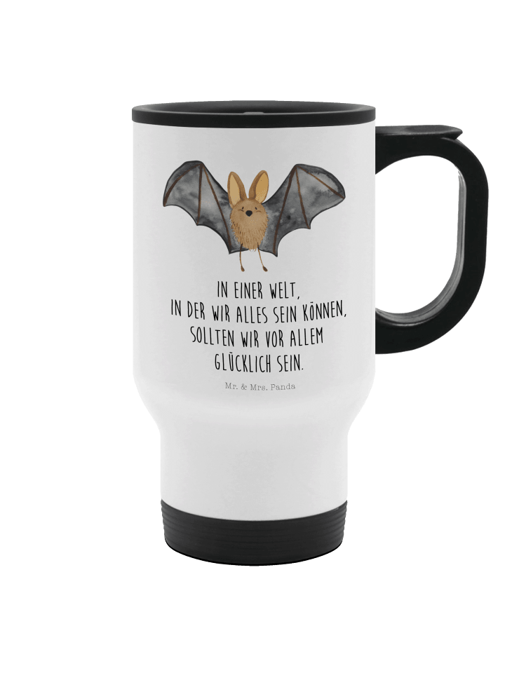 Thermobecher To Go Fledermaus Flügel mit Spruch in Weiß