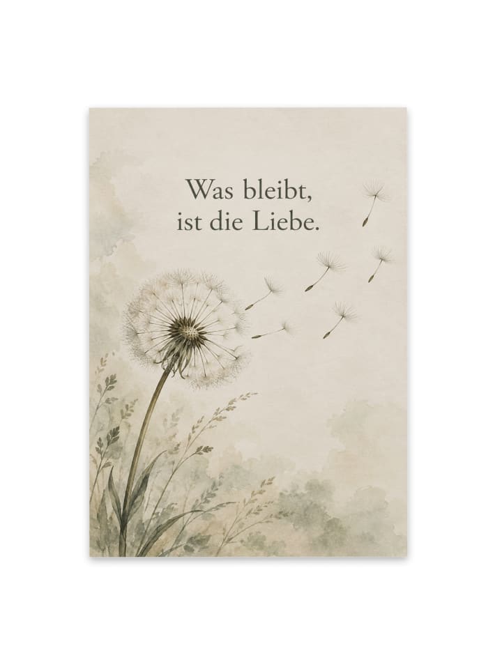 Trauerkarte Löwenzahn tröstlich Design mit Spruch in Weiß