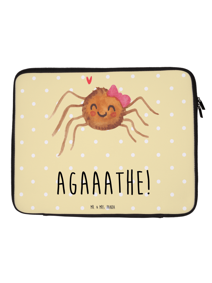 Laptop Tasche Spinne Agathe Freude mit Spruch in Gelb Pastell
