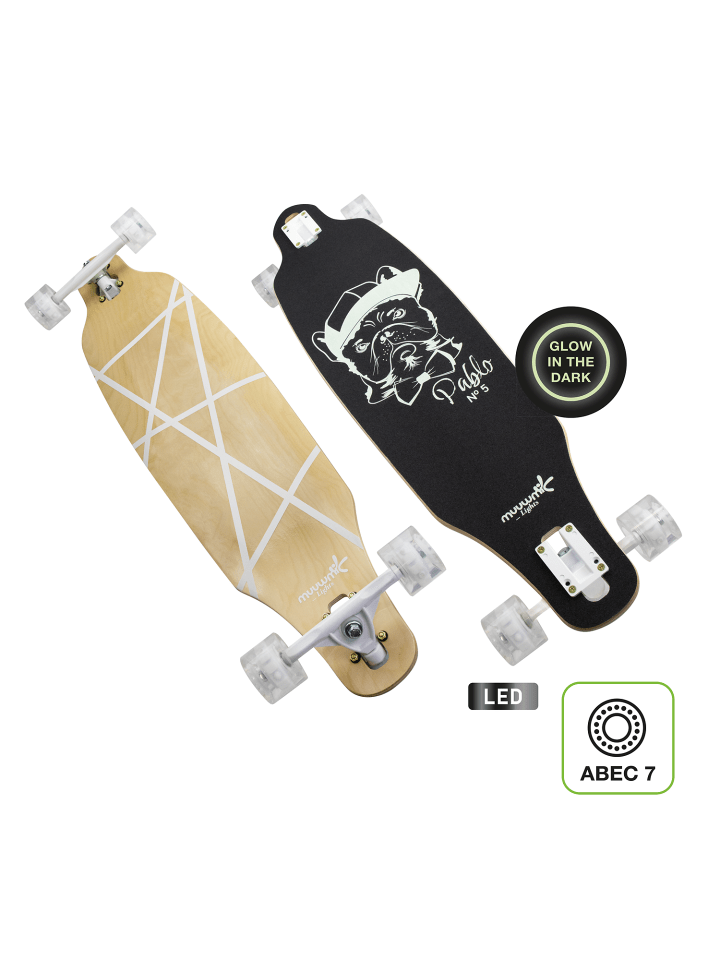 Longboard GLOW ABEC 7 Pablo, mit Leuchtrollen und Glow-Effekt