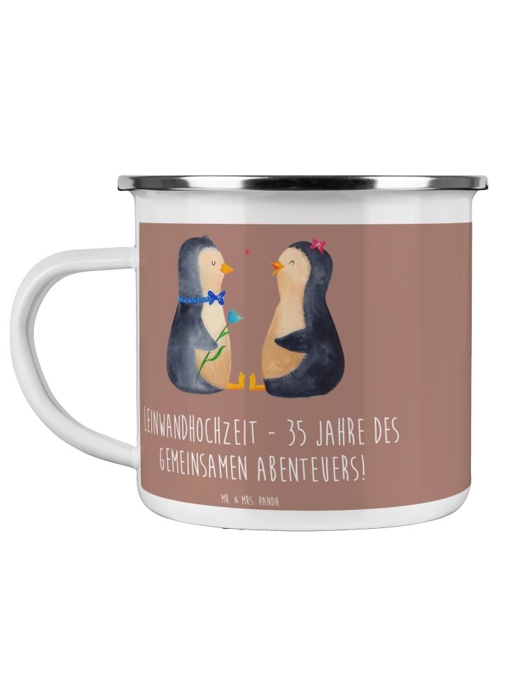 Trinkbecher 35. Hochzeitstag Leinwandhochzeit m... in Braun Pastell