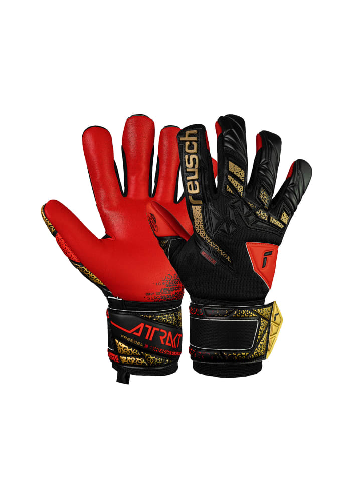 Torwarthandschuhe Attrakt Freegel Silver in 7075 blck/gold/firy red