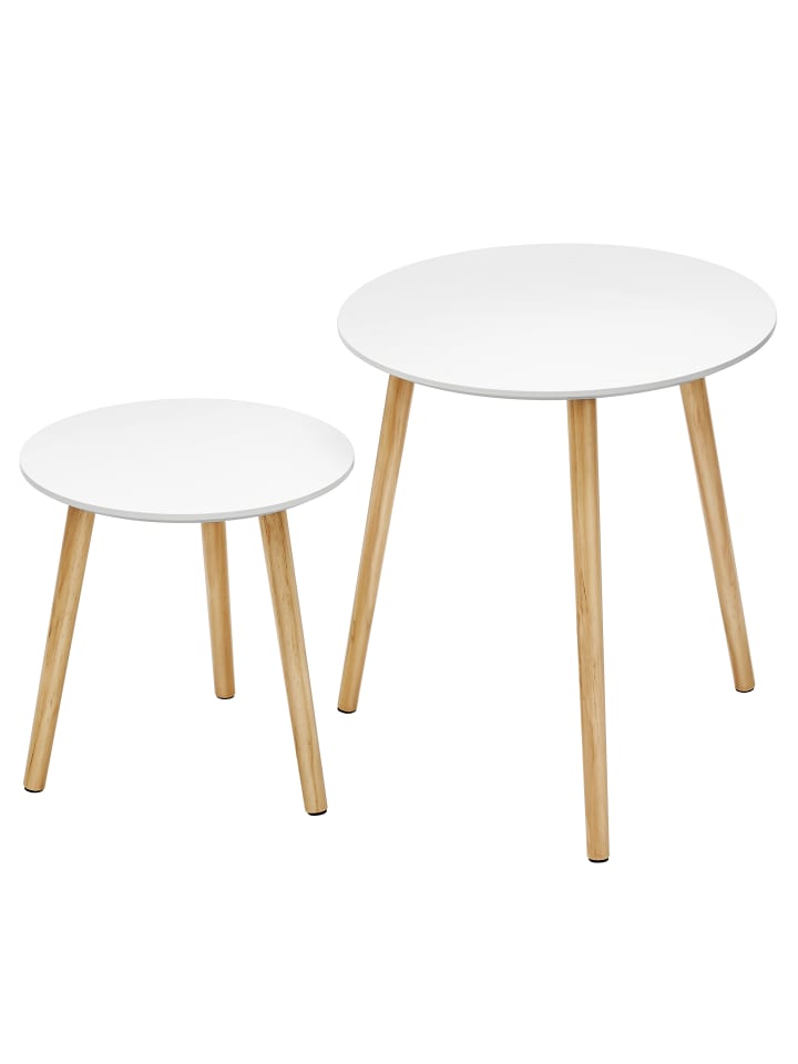 2er-Set: Beistelltisch Island in Weiß, Natur - (B)45 x (H)50 x (T)45 cm