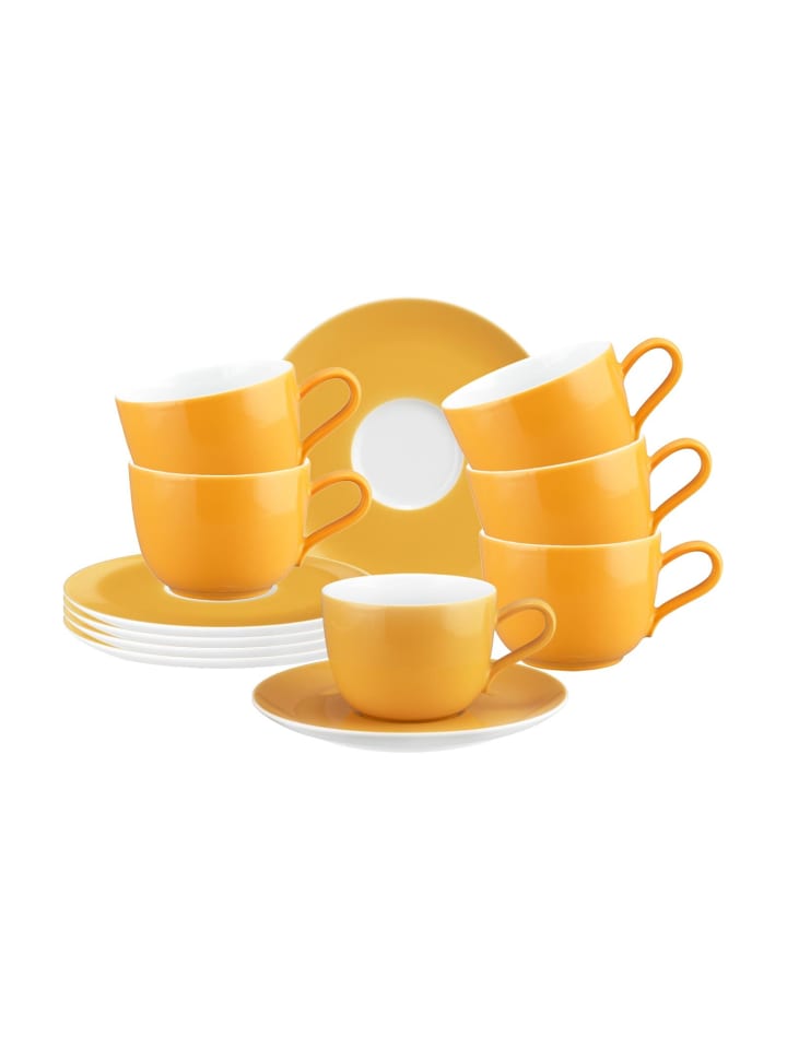 6er Set Kaffeetassen mit Untertassen Liberty Pure Colors in Mango Orange 260 ml