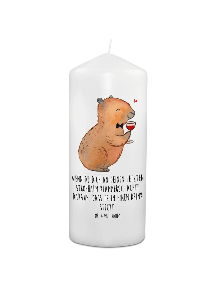 Kerze Capybara Wein mit Spruch in Weiß