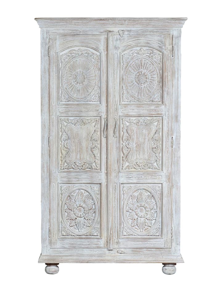 Kleiderschrank aus gealtertem weißem Mangoholz 2 Meter in White