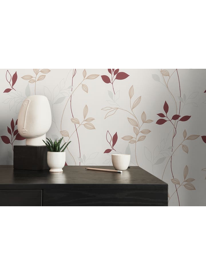 Tapete Graceful Leaves in Creme-Rot