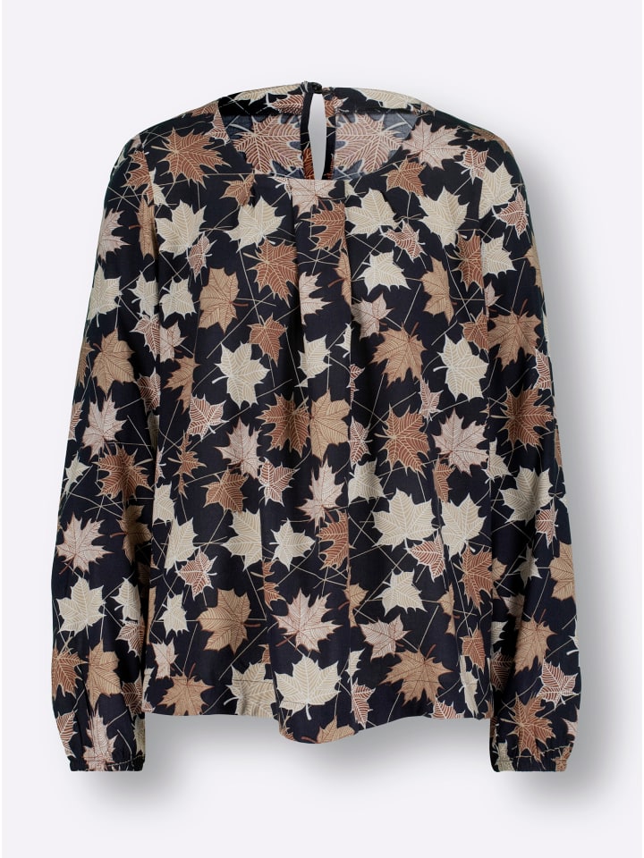 Bluse in marine-rotbraun-bedruckt