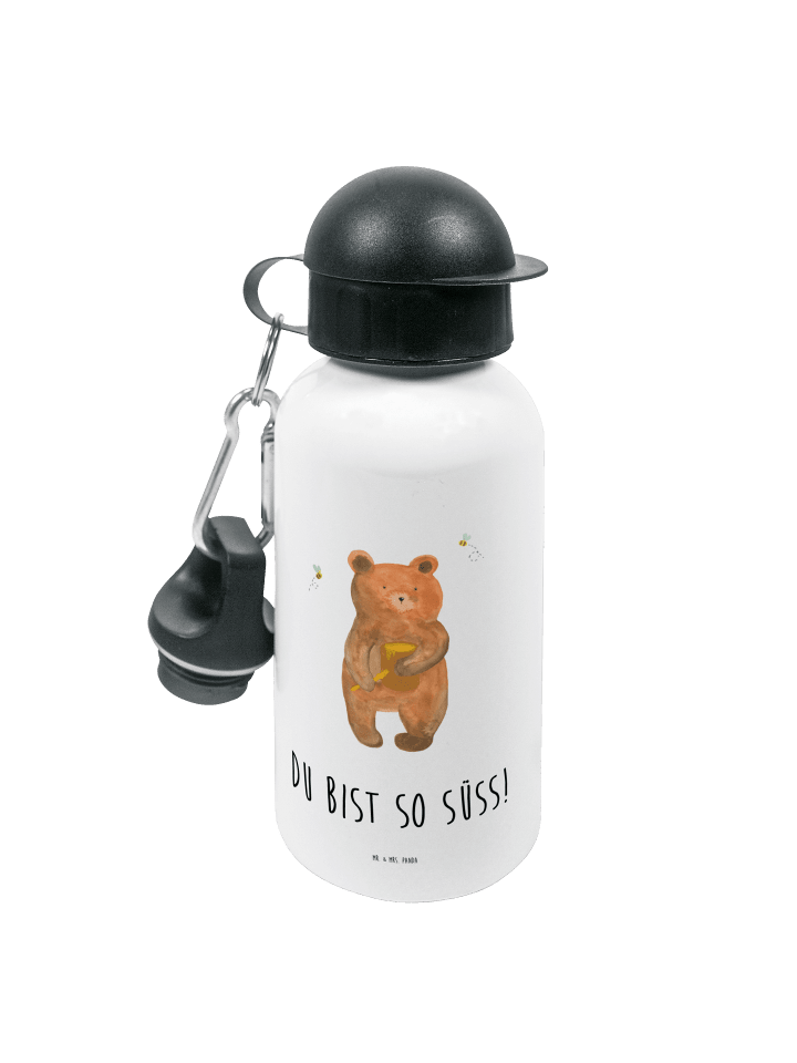 Trinkflasche Bär Honig mit Spruch in Weiß