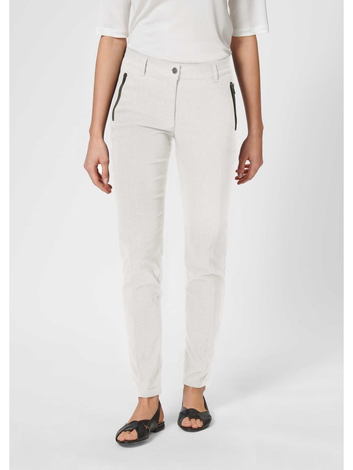 Schmale Skinny-Hose, Zippertaschen in wollweiß