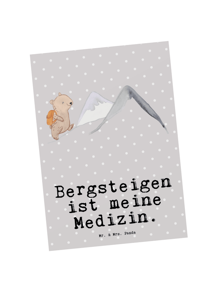 Postkarte Bär Bergsteigen mit Spruch in Grau Pastell