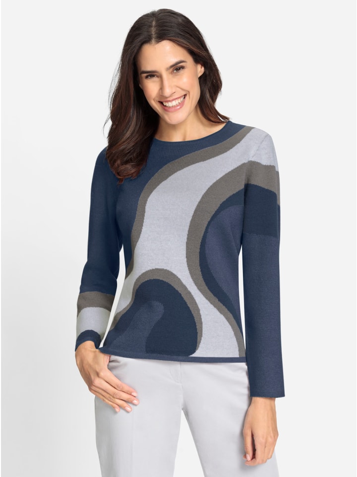 Strickpullover in dunkelblau-rauchblau-gemustert