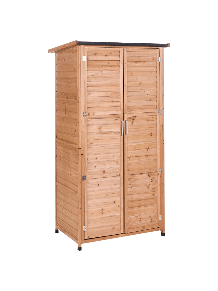 Gerätehaus mit Holzunterstand ARSEGO in Braun - (W) 96 x (H) 183 x (L) 67 cm