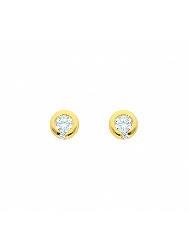 Damen 585 Gold Ohrringe / Ohrstecker mit Zirkonia Ø 6,9 mm in gold