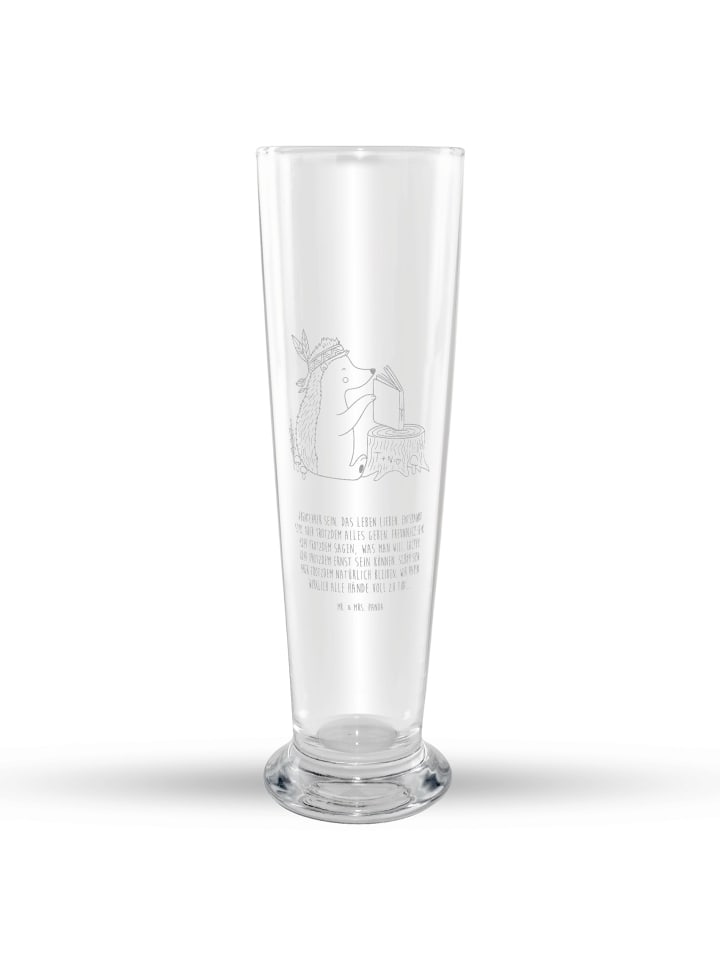 Trinkglas Igel Federschmuck mit Spruch in Transparent