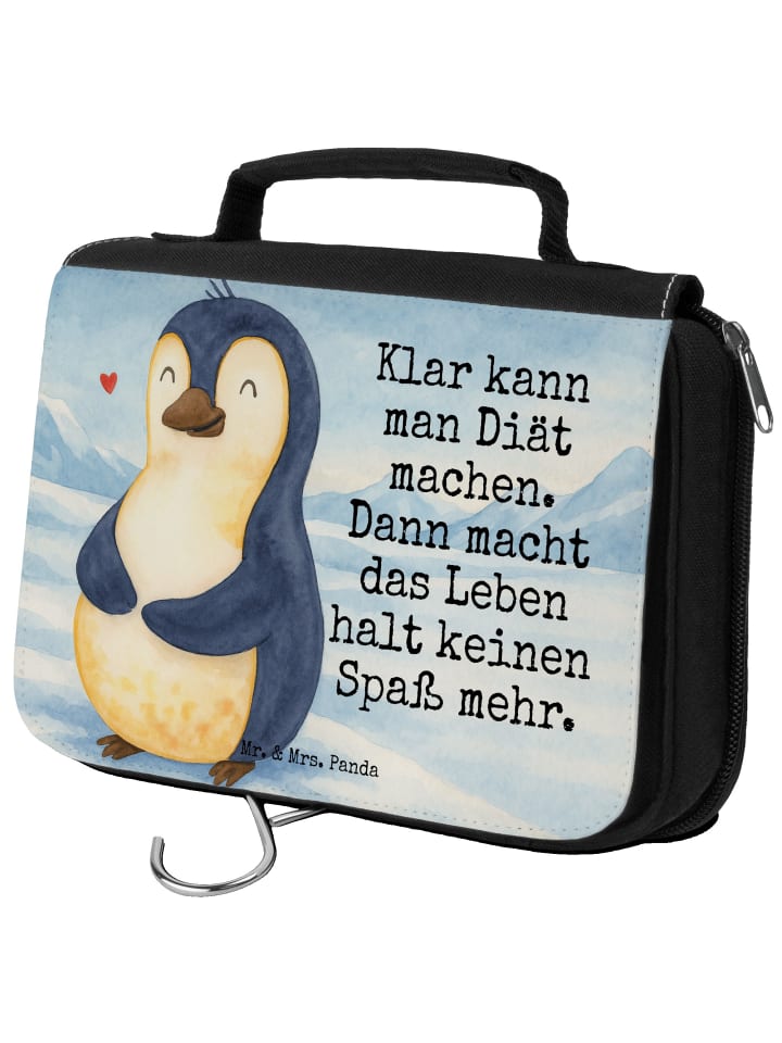 Kosmetiktäschchen Pinguin Diät Design mit Spruch in Weiß