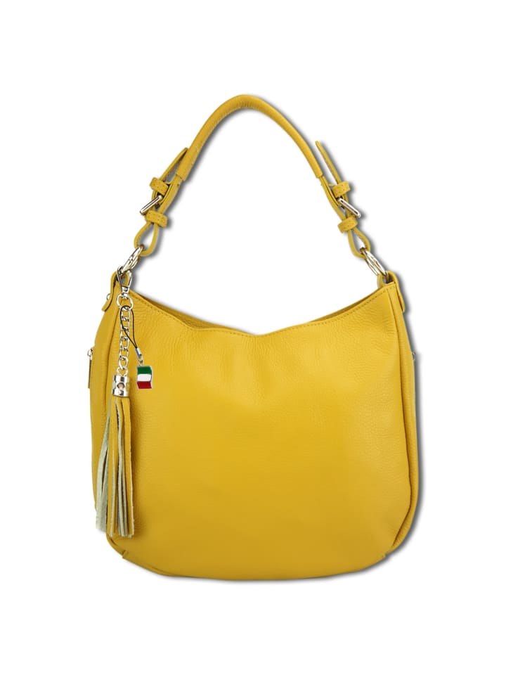 Florence Schultertasche, Shopper Leder gelb ca. 30cm