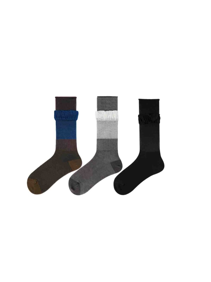 3er-Set Seidenglanz RüschensockenSocken in Schwarz/Braun/Grau